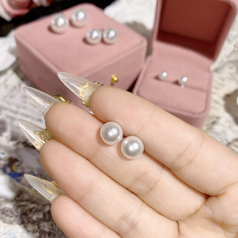山茶韩版复古优雅赫本风珍珠耳钉  高品质贝珠高级百搭显气质耳环
