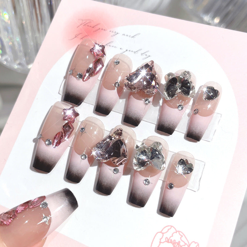 Fashion  nail New Nail Beauty Wear Nail Ins Advanced Pure Desire Wind Rhinestone Nail Patch Wear Nail Diamond Nail Stickers U1
