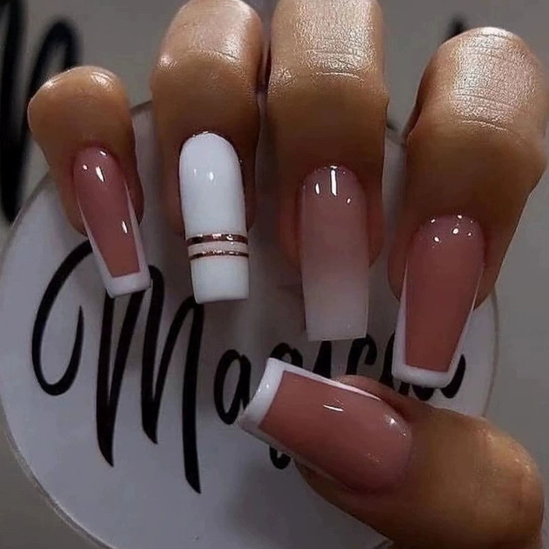 (Hand made nail) European and American Spicy Girl Super Long Instagram Dark Small Stand Retro Trapezoidal Shining Diamond Beauty False Nail Patch Detachable Wearable Nail