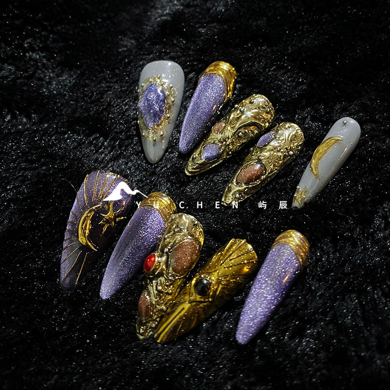 Yuchen Wear Armor [Golden Gem Moon] Y2g Millennium Purple Cat Eye Three-Dimensional Handmade Original Customization