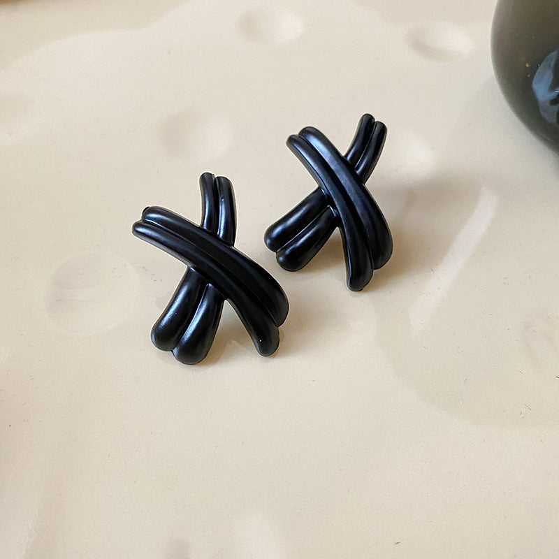 银针秋冬蝴蝶结黑色系耳环轻奢高级感耳钉时尚百搭复古耳饰批发女
