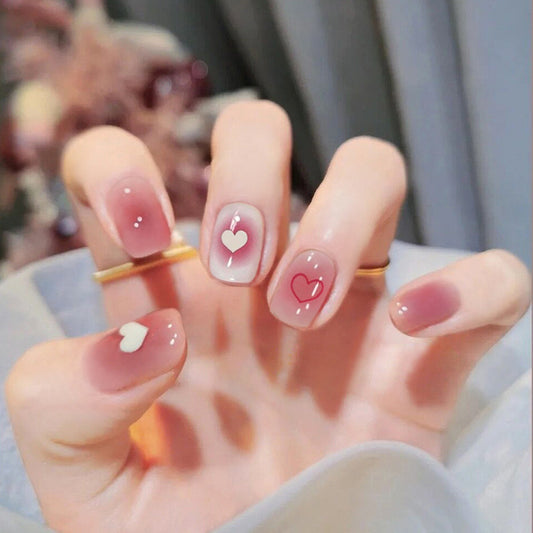 Fashion  nail Fake Nail Patch Wear Nail Finished Product Nail Tip Nail Stickers Disassembly Nail Patch Removable Nail Stickers Peach Heart Y33