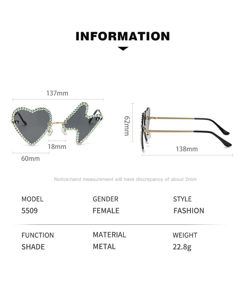 Women's fashion glasses 跨境太阳镜女欧美个性无框镶钻金属水钻墨镜舞会派对搞怪嘻哈眼镜