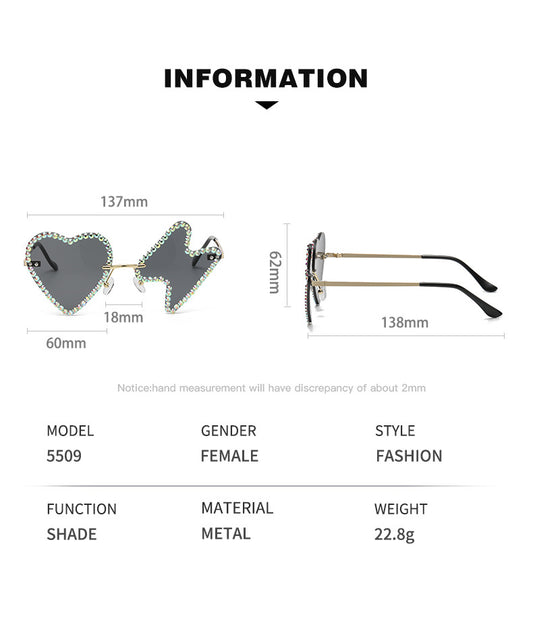 Women's fashion glasses 跨境太阳镜女欧美个性无框镶钻金属水钻墨镜舞会派对搞怪嘻哈眼镜