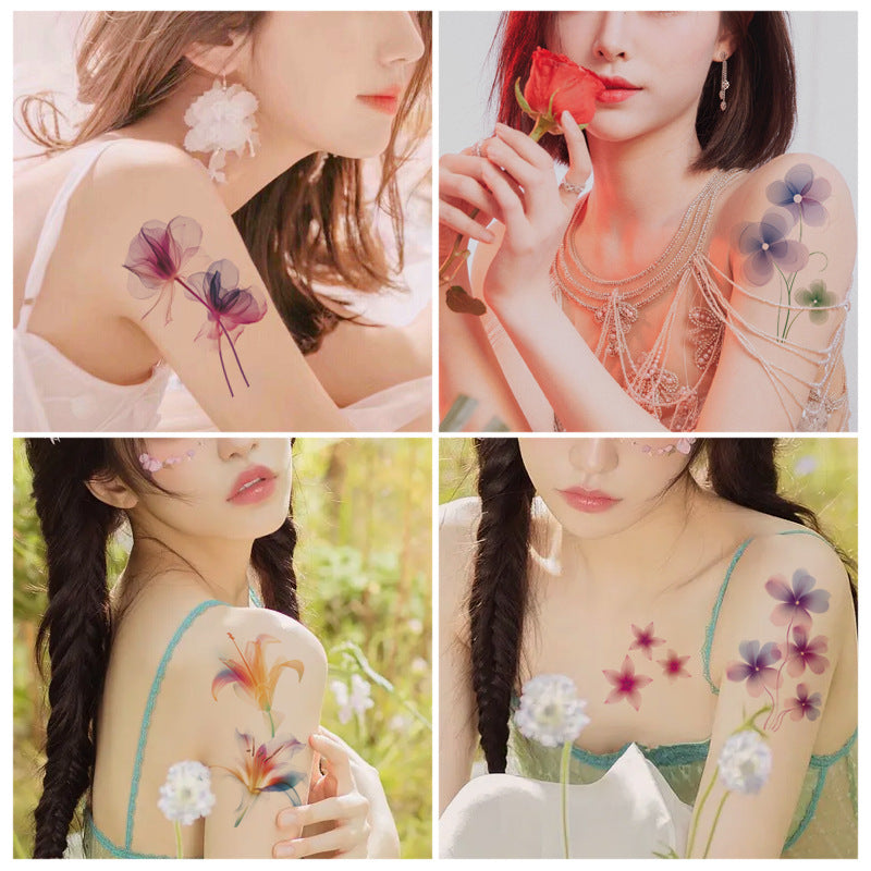 Free shipping Tattoo Colorful Flower Tattoo Sticker Disposable Waterproof Hand Back Clavicle Chest European and American Scar Covering Fresh Tattoo Sticker Paper