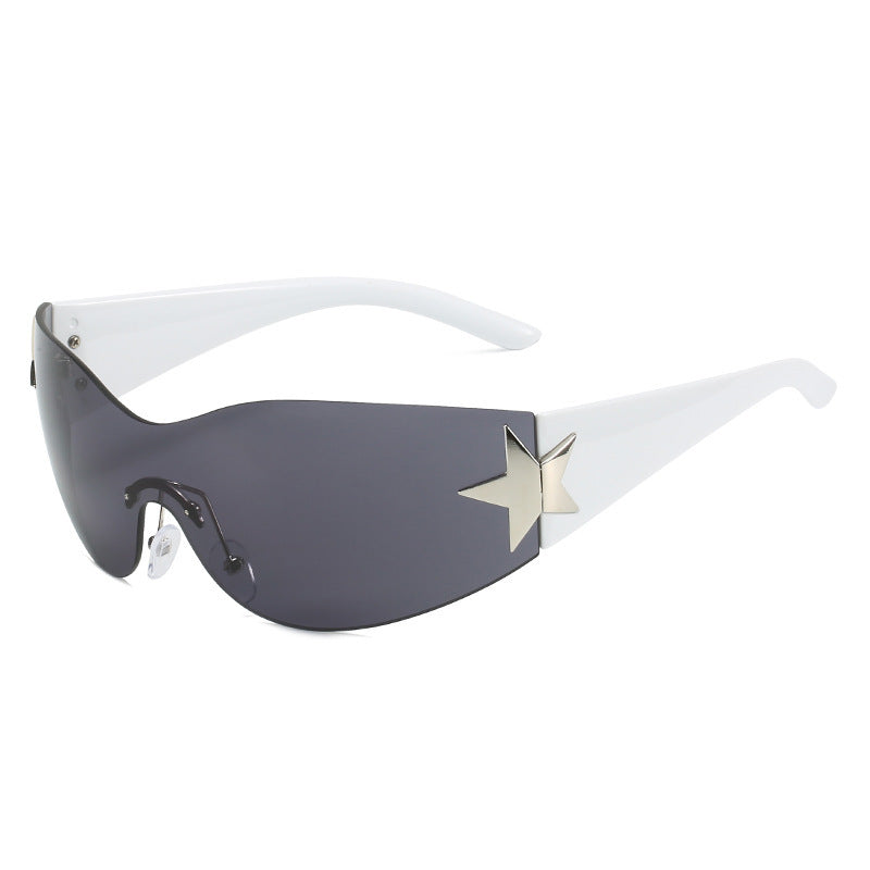 Women's fashion glasses 新款连体无框墨镜 欧美潮流弧形个性太阳镜时尚骑行户外眼镜批发
