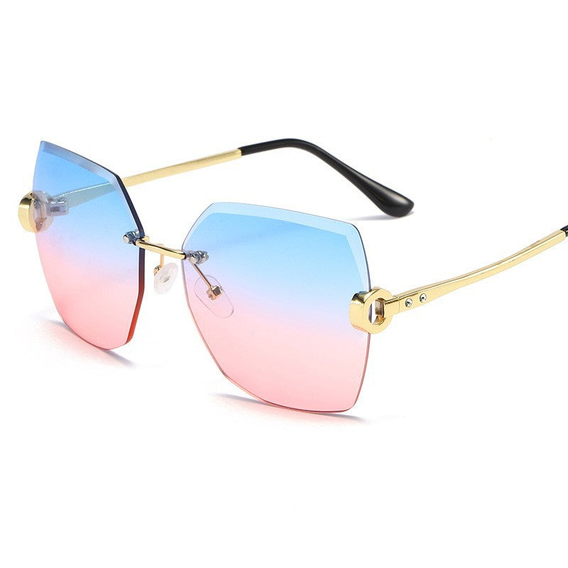 Women's fashion glasses 网红inss街拍防紫外线太阳镜女无框水晶切边女士防紫外线太阳镜片
