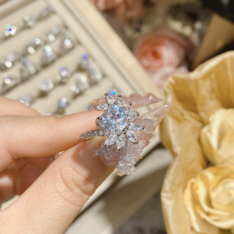山茶璨若星河婚戒系列 镀18K金镶璀璨火彩3A锆 INS百搭活口戒指女