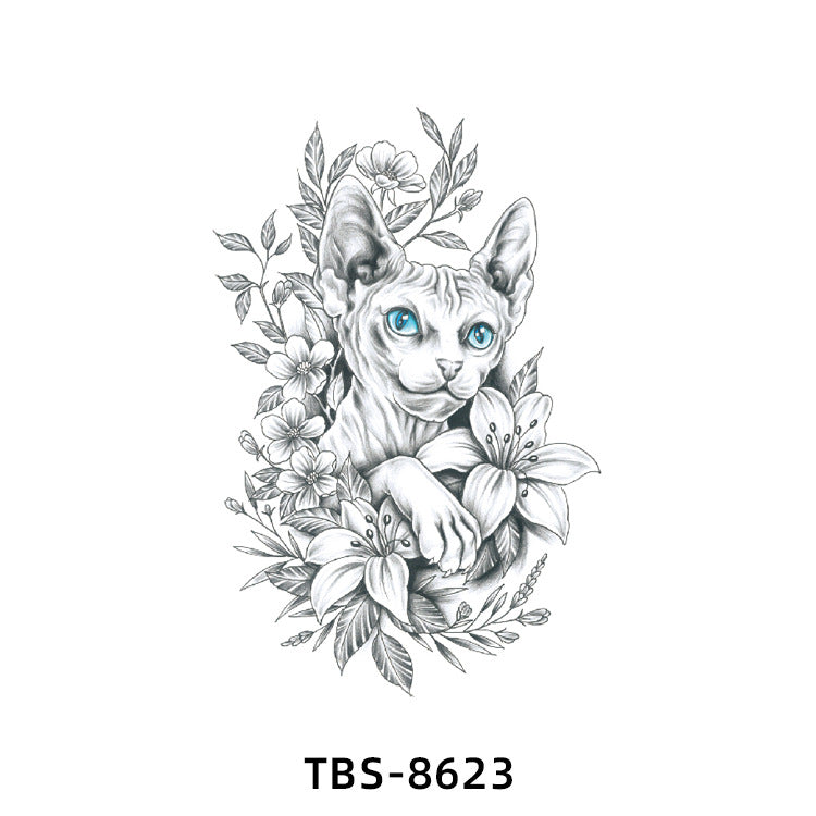 Free shipping Tattoo New Wholesale Small Flower Arm Waterproof Tattoo Sticker Half Sleeve Arm Back Color Animal Skull European and American Tattoo Sticker Paper