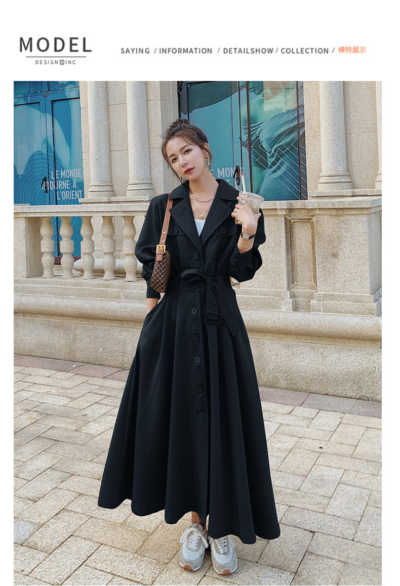 Fashion women's wear Real Shot Large Skirt Windbreaker Dress Women's Mid-Length 2024 Autumn and Winter Clothing New Waist Trimming Fashion Fashion Coat
