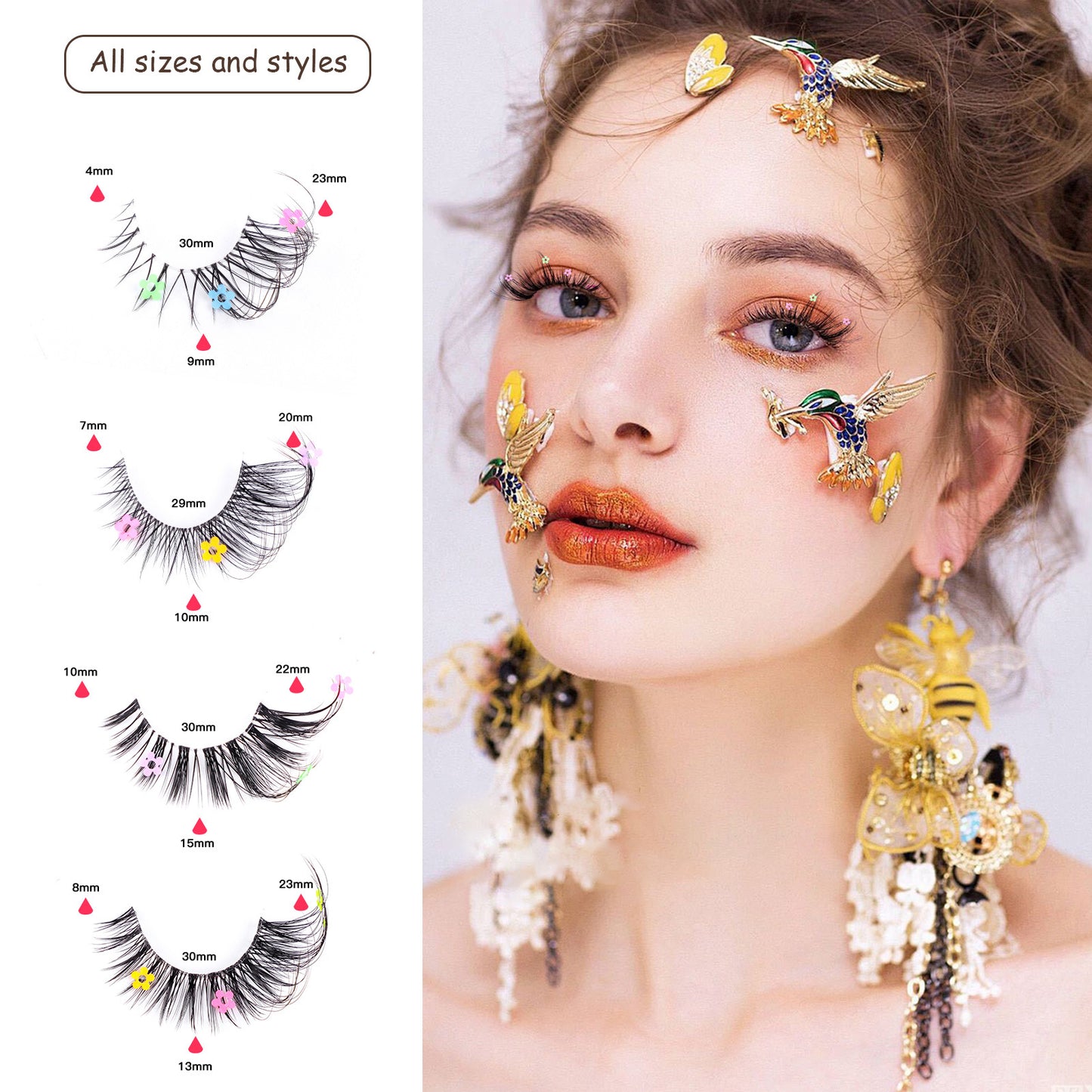 5 pairs of Fox Tie transparent stem false eyelashes naturally cute colorful flower sequin false eyelashes