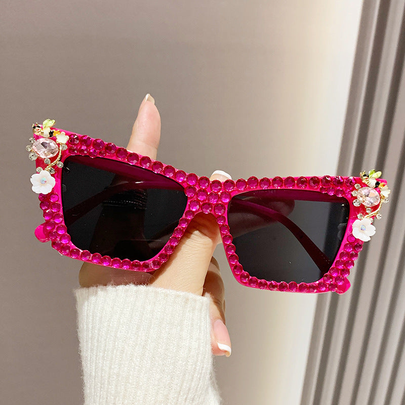 Women's fashion glasses 跨境新款镶钻太阳眼镜酷炫连体金属边朋克墨镜男欧美个性女搞怪