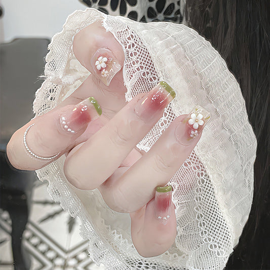 腮红小花穿戴甲夏日指甲贴片法式美甲片清新假指甲美甲贴片成品甲