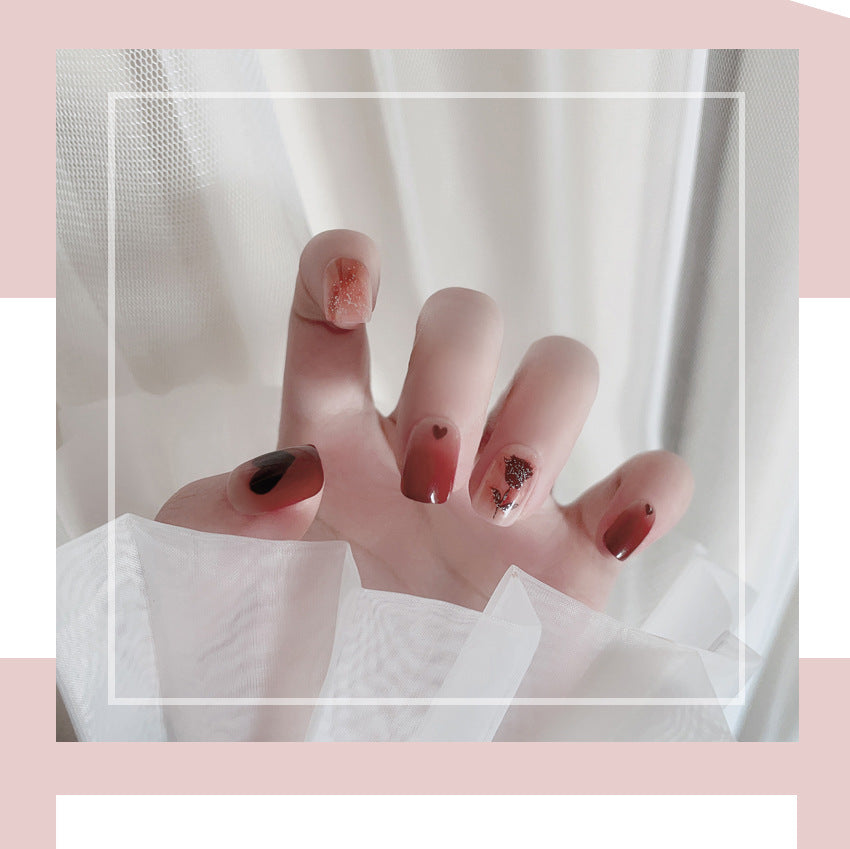 Fashion  nail New Pure Rose Fake Nail Patch Finished Nail Beauty Wearable Fake Nails Removable Nail Wear Nail X93