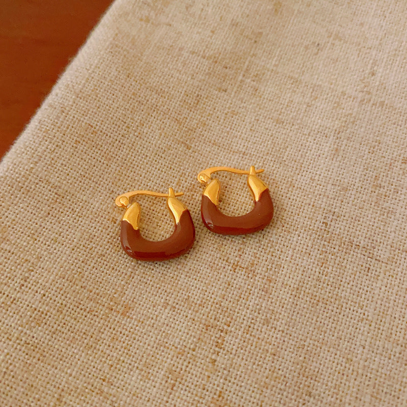 美拉德银针虎眼石几何耳环时尚轻奢复古耳钉高级感百搭耳饰批发女