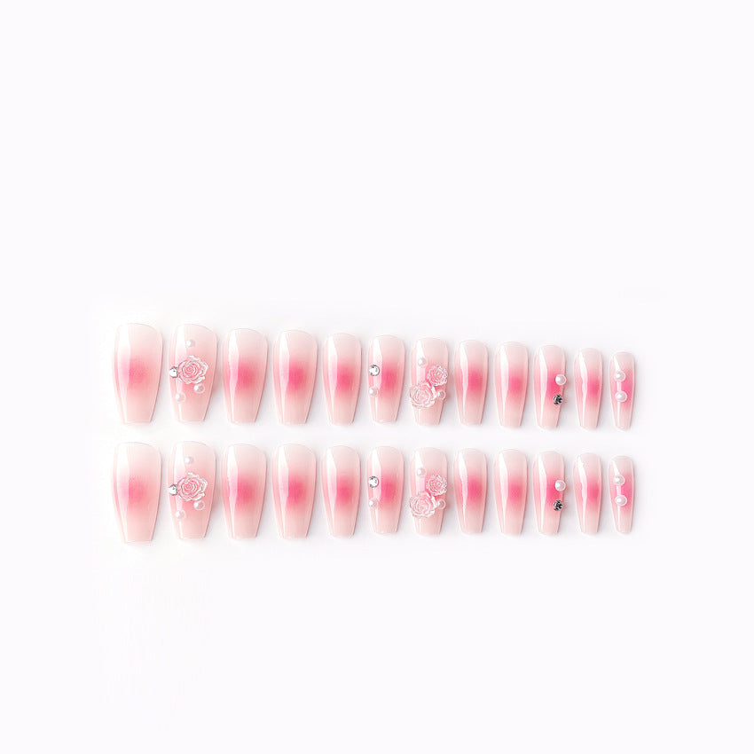 Fashion  nail Glitter Transparent Camellia Gentle Wear Manicure Girl Three-Dimensional Camellia Fake Nail Tip Finished Product Y54