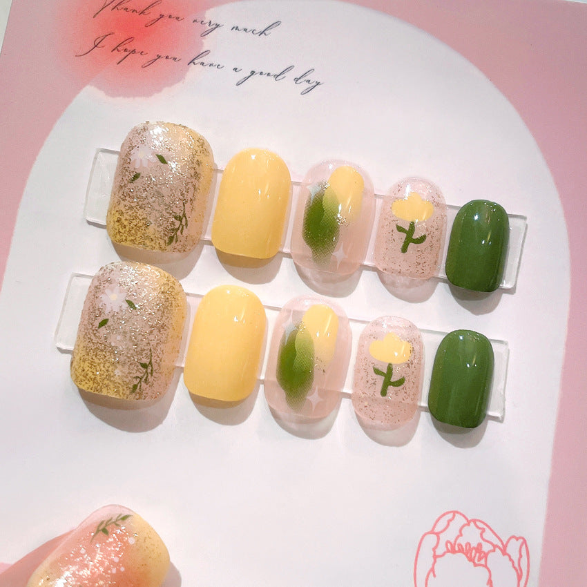 Fashion  nail Summer Yellow Wear Armor Nail Patch Nail Sticker Nail Stickers Fake Nails Wearable Nail Stickers A46