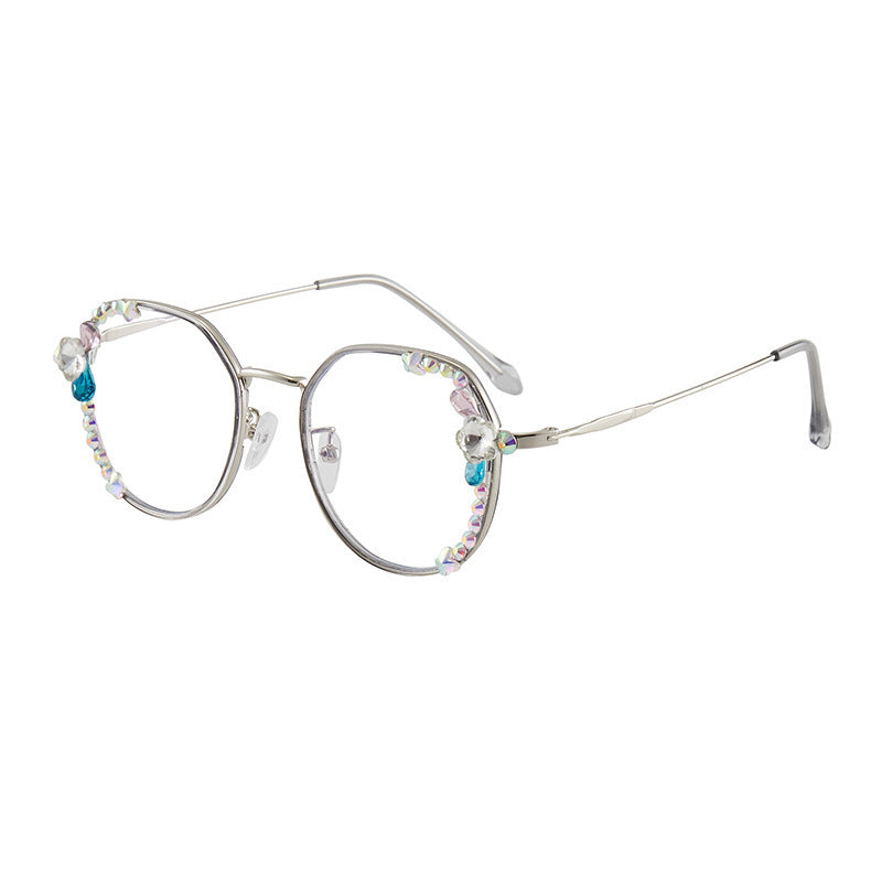 Women's fashion glasses新款镶钻防蓝光辐射近视眼镜框女韩版潮平光镜电脑保护眼睛