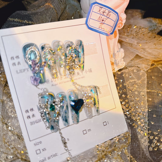 (Hand-Made Nail) Yanyan Handmade Nail Real Shot Light Luxury Feeling Cold Butterfly Luxury Emily Non-Mainstream Style Hot Girl Diamond Decorations Wear Nail