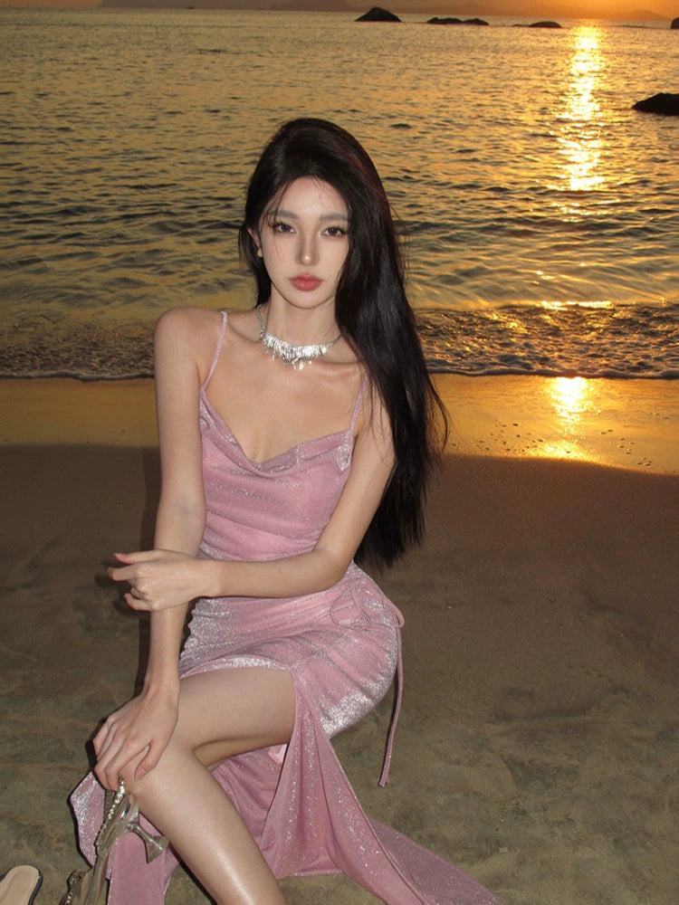 Fashion women's wear Seaside Holiday Beautiful Small Skirt High Sense French Style Temperament Ladies Annual Meeting Dress Sling Dress 2024