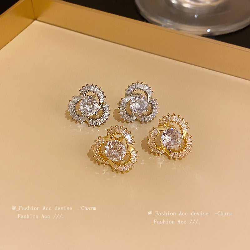 真金电镀银针锆石花朵耳环轻奢高级感气质耳钉小众时尚耳饰批发女