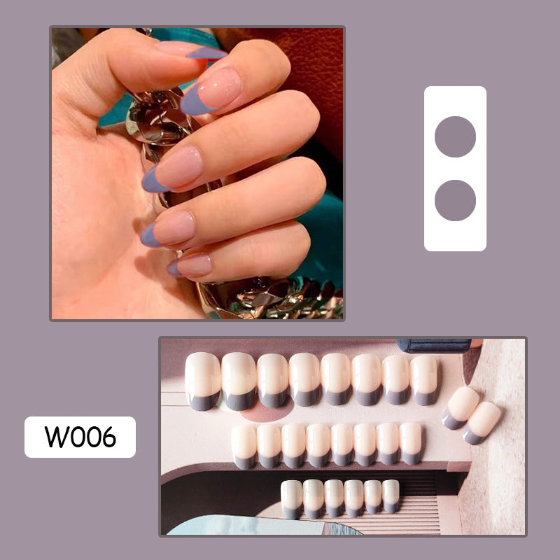 芋紫穿戴甲法式边美甲圆头假指甲nails 美甲贴片跨境指甲贴片甲片
