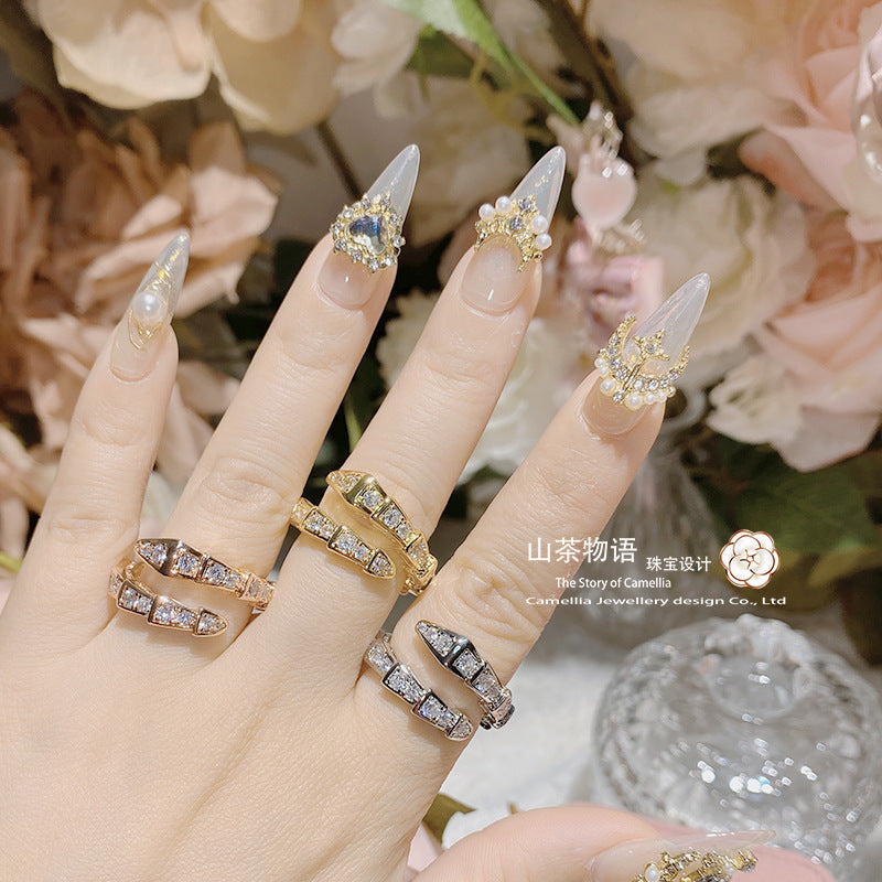 Camellia轻奢满钻设计镀750小蛇形戒指 镶钻开口蛇骨百搭潮女指环