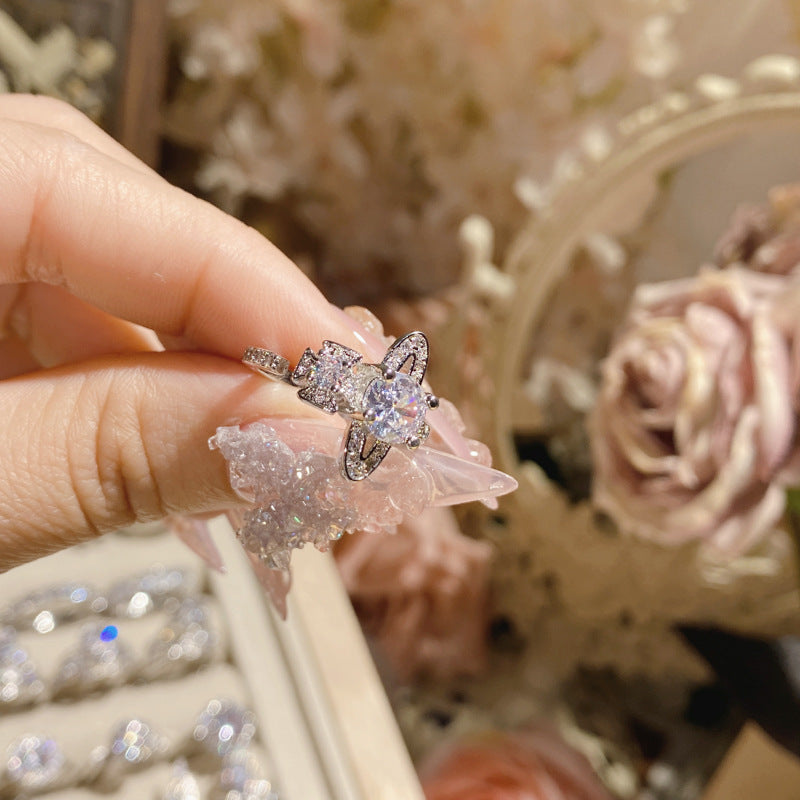 山茶璨若星河婚戒系列 镀18K金镶璀璨火彩3A锆 INS百搭活口戒指女