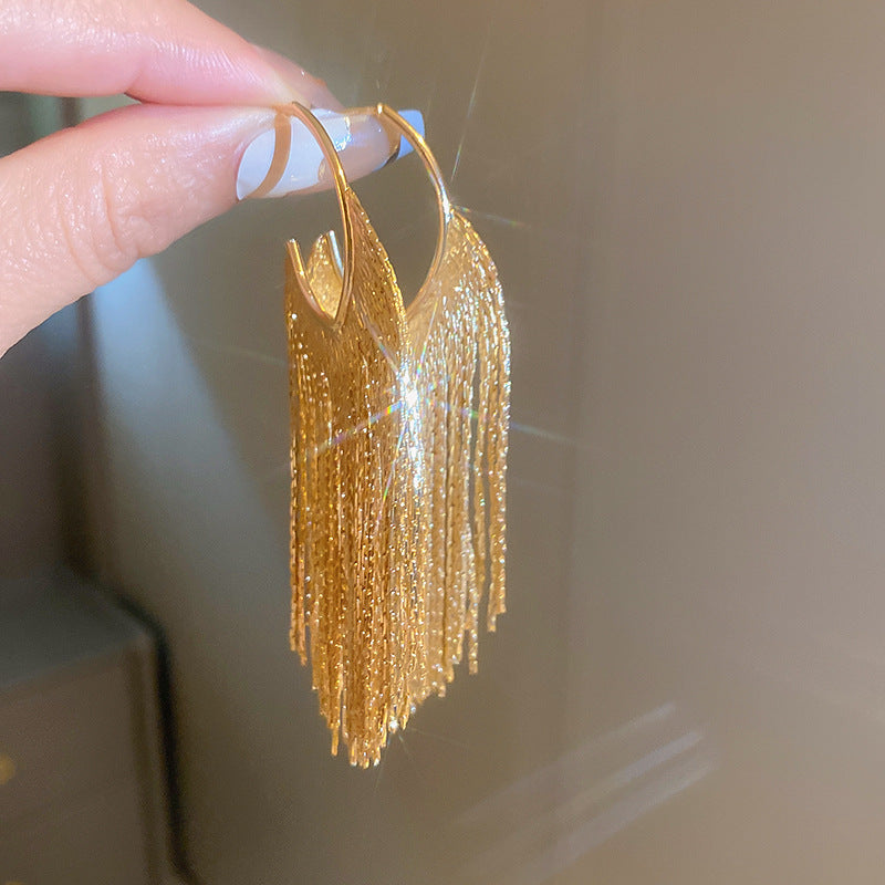 银针欧美夸张满钻流苏耳环潮流设计感新娘珍珠耳坠冷淡风晚宴耳饰