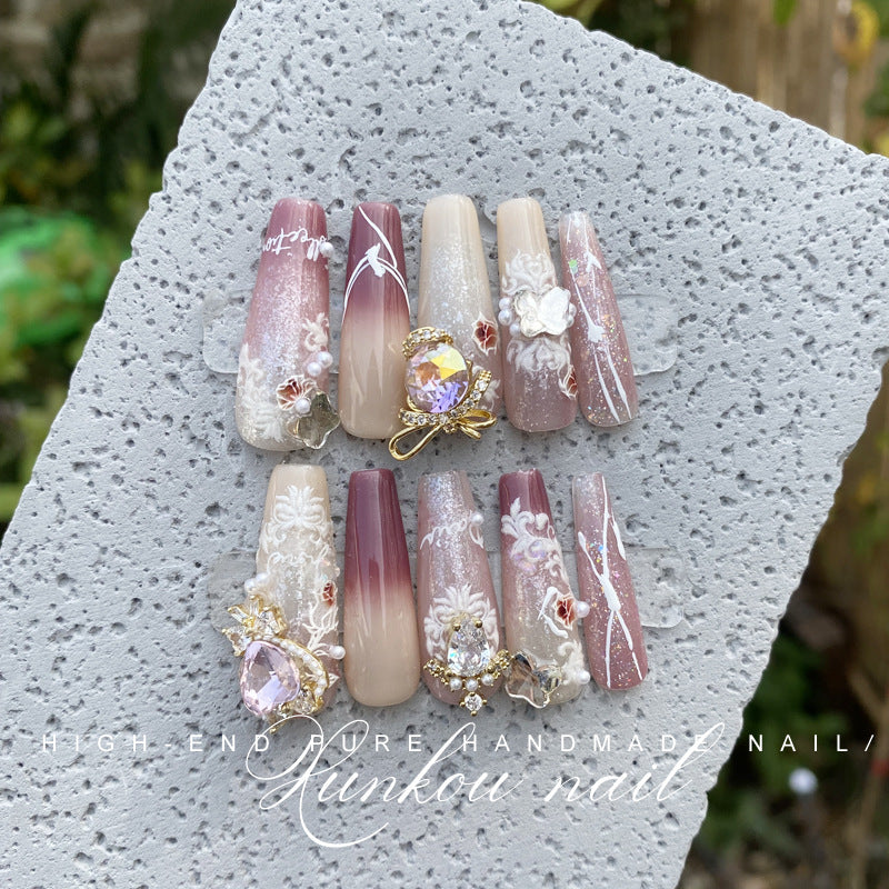 Hand-Made Nail Beauty Flower Three-Dimensional Sweet Fresh Temperament Korean Style Baby Pink Ice Cream Rose Hand-Painted