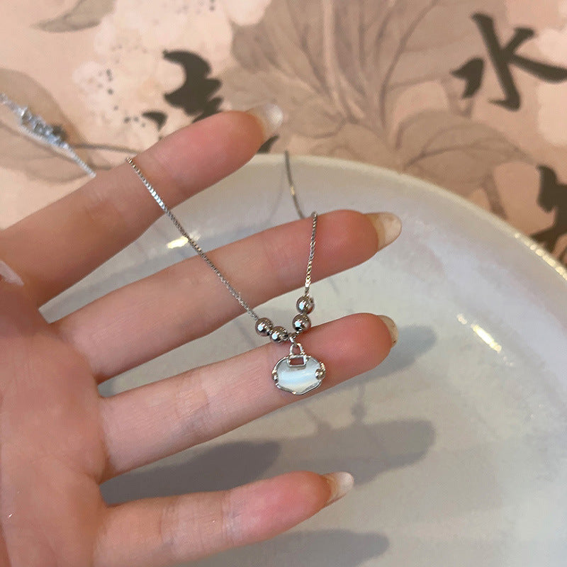 真金电镀猫眼石平安锁项链新中式简约百搭锁骨链国风时尚饰品批发