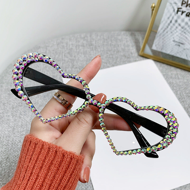 Women's fashion glasses 欧美跨境镶钻太阳镜 爱心女士潮流眼镜婚纱影楼街拍装饰墨镜