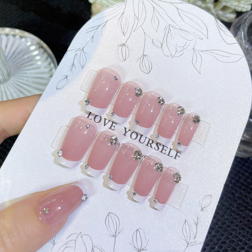 Fashion  nail New Fresh Sweet French Diamond Nail Stickers Fake Nails Fresh Handmade Wear Armor Wholesale A26