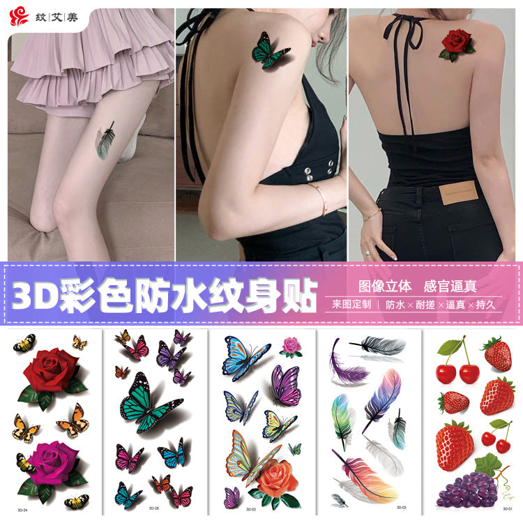 Free shipping Tattoo In Stock Wholesale 3D Butterfly Waterproof Sweatproof Female Stereo Emulational Creative Temporary Stickers Europe and America Cross Border Butterfly Tattoo Sticker