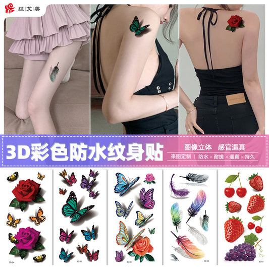 Free shipping Tattoo In Stock Wholesale 3D Butterfly Waterproof Sweatproof Female Stereo Emulational Creative Temporary Stickers Europe and America Cross Border Butterfly Tattoo Sticker