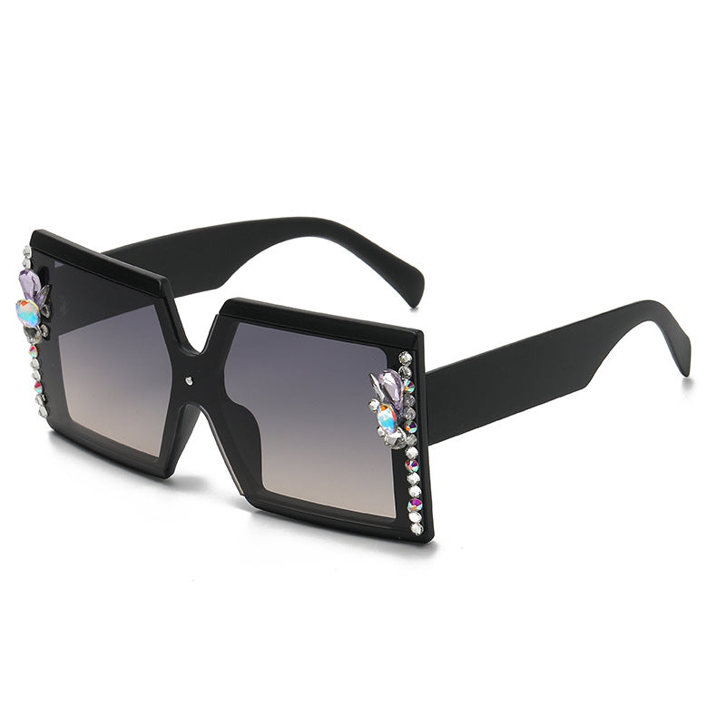 Women's fashion glasses 2023欧美跨境潮流镶钻太阳眼镜户外防晒显瘦墨镜女大框架太阳镜