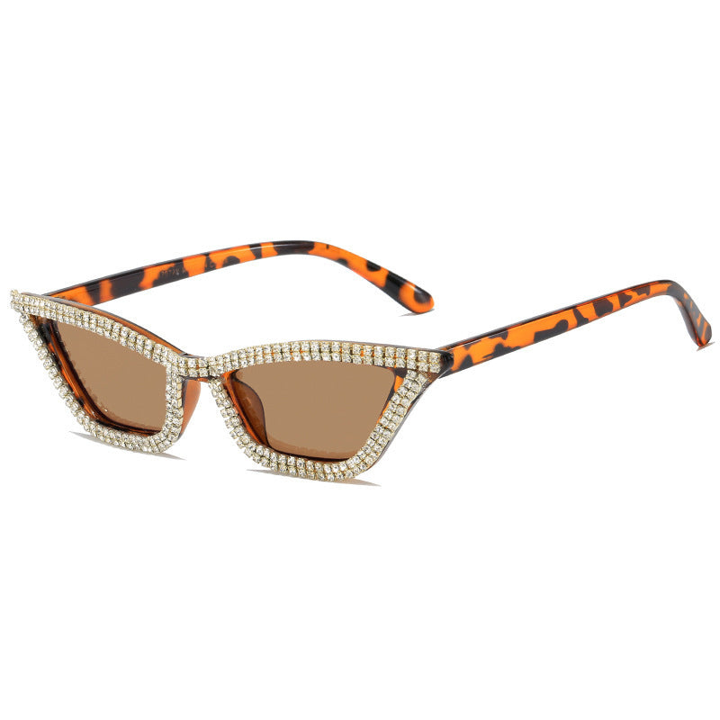 Women's fashion glasses 欧美时尚镶钻猫眼三角太阳眼镜个性网红蹦迪墨镜速卖通亚马逊INS