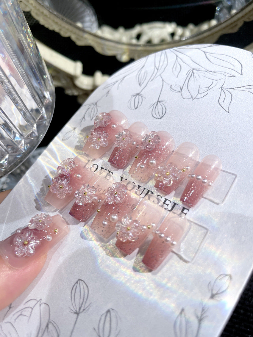 Fashion  nail New Fresh Manicure Wear Nail Ins Advanced Pure Desire Glitter Nail Patch Flowers Pearl Nail Beauty A32