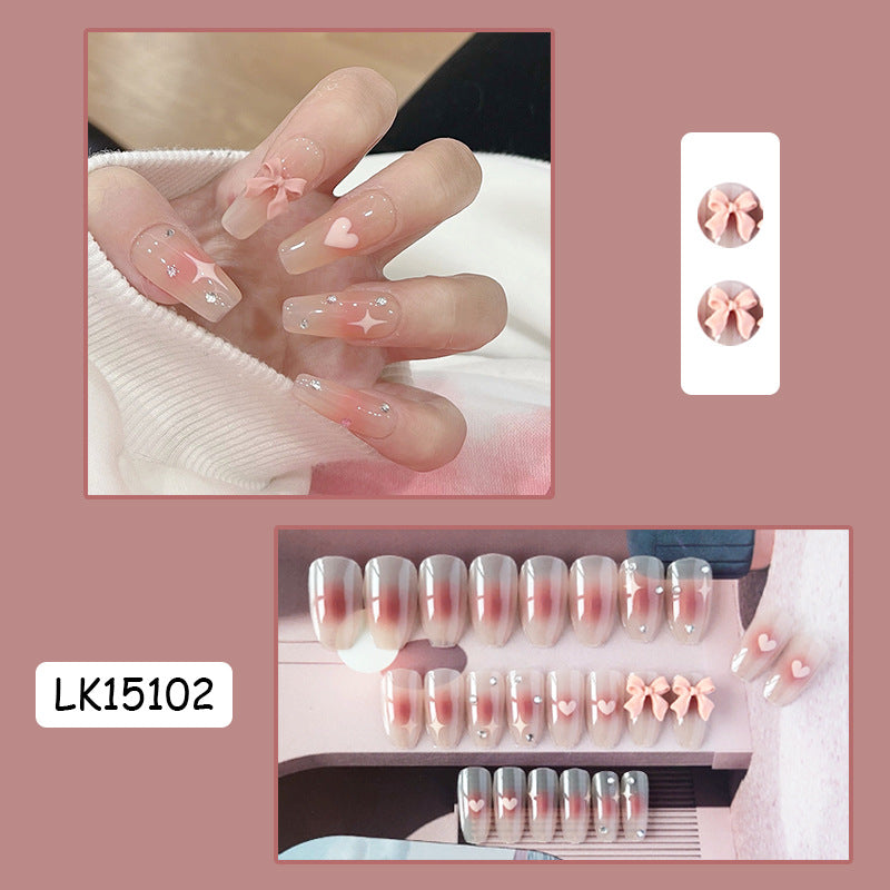 梦幻甜心指甲贴片蝴蝶结美甲片腮红假指甲爱心美甲贴成品甲片批发