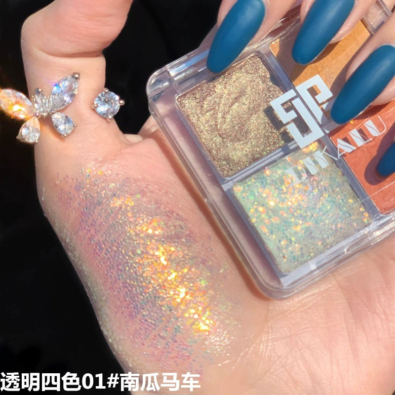 DIKALU 4色眼影盘ins超火 化妆品珠光防水美妆四色亮片四宫格眼影