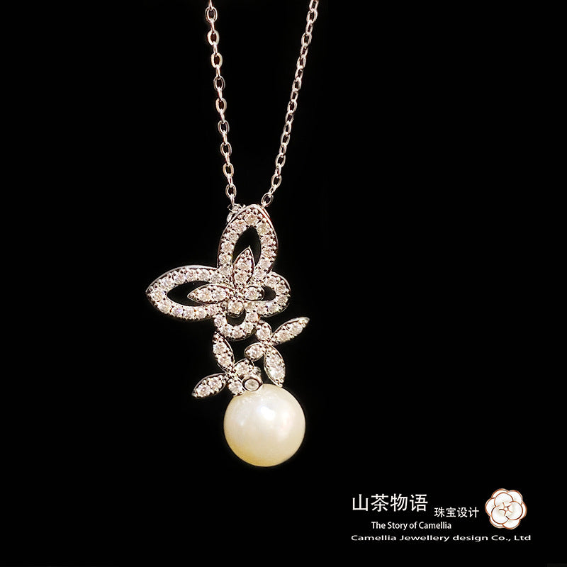 珠宝首饰山茶新款幻影蝴蝶宝石珍珠项链  小红书高定优雅日常百搭贝珠吊坠