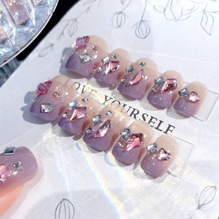 Fashion  nail Wear Nail Wholesale Internet Hot Diamond in the Debris Glitter Wear Nail Beauty Nail Polish Finished Product Nail Patch Jelly A31