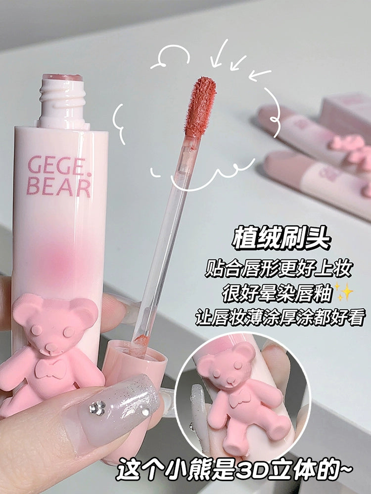 立体小熊口红唇釉丝绒哑光雾面口红防水不脱色柔雾唇釉