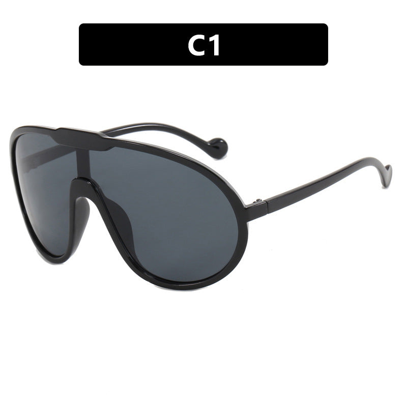 Women's fashion glasses 蛤蟆太阳眼镜2023新款欧美大框一体式太阳镜跨境户外防风墨镜街拍
