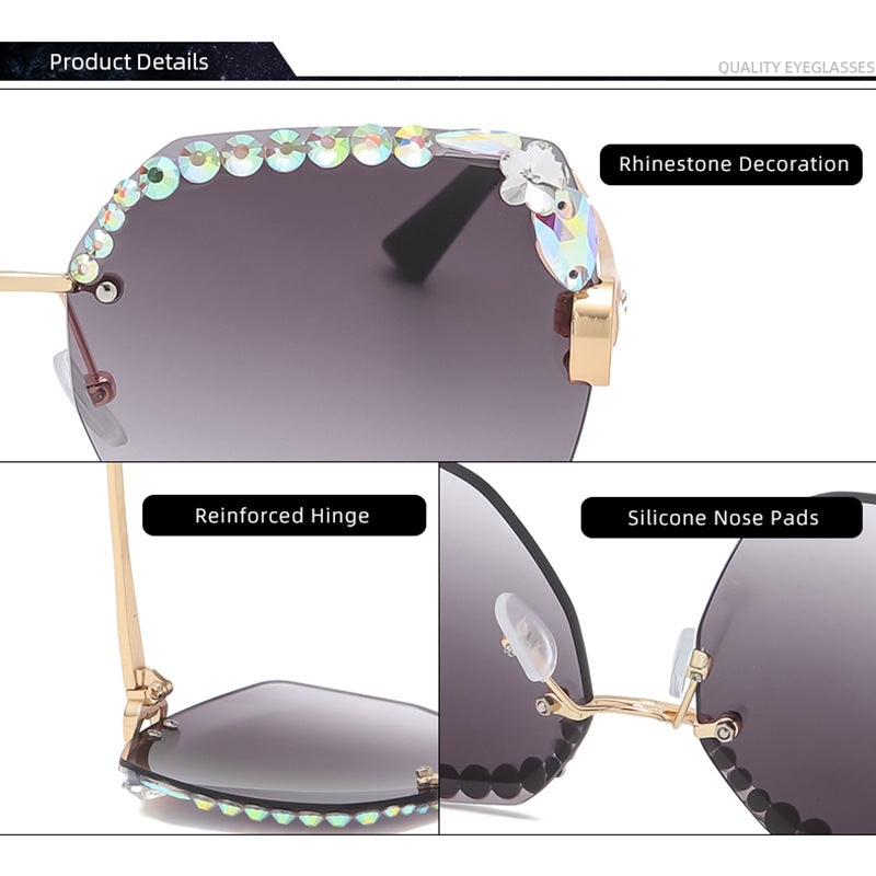 Women's fashion glasses 定制加工跨境钻石切边女士太阳镜时尚眼镜开车驾驶防紫外线墨镜