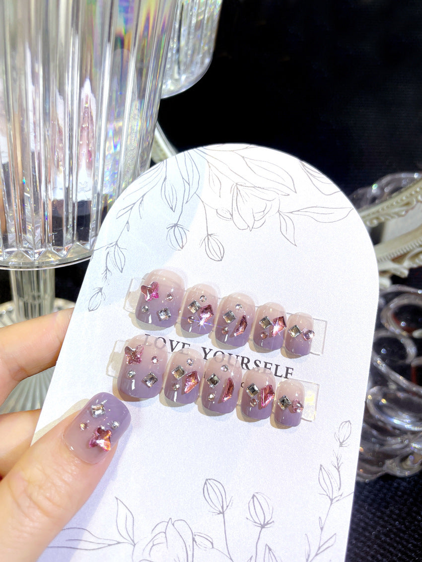 Fashion  nail Wear Nail Wholesale Internet Hot Diamond in the Debris Glitter Wear Nail Beauty Nail Polish Finished Product Nail Patch Jelly A31