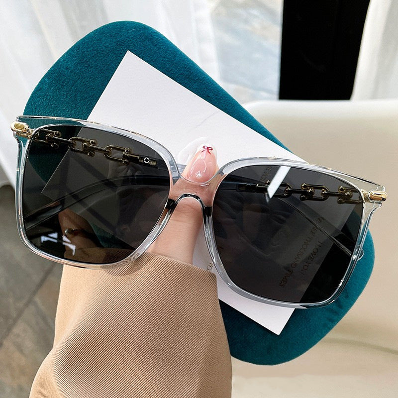 2024 Square frame chain mirror legs, high-end sense, fashionable and trendy women's sunglasses, cross-border European and American minimalist internet famous sunglasses