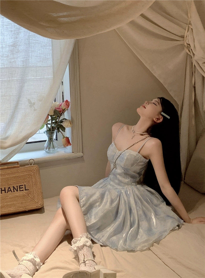 Fashion women's wear Tea Break French Style Fishbone Sling Dress Fairy Birthday Dinner Suit Disney Princess on the Run Bubble Skirt