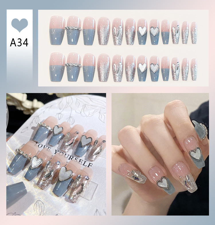 Fashion  nail Handmade Wear Nail Wholesale Internet Hot Diamond in the Debris Butterfly Glitter Nail Tips Finished Product Nail Patch Jelly Glue