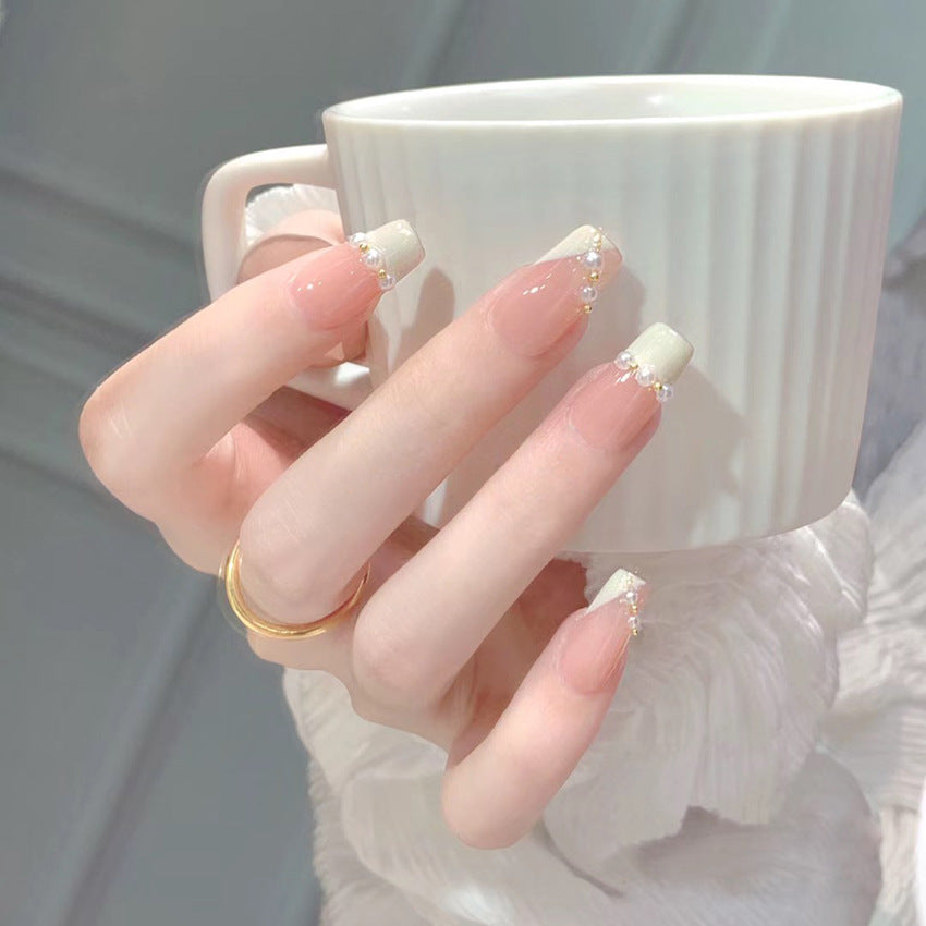 Fashion  nail New Fresh Sweet French Pearl Nail Beauty Patch Fake Nails Fresh Handmade Wear Nail Wholesale A28